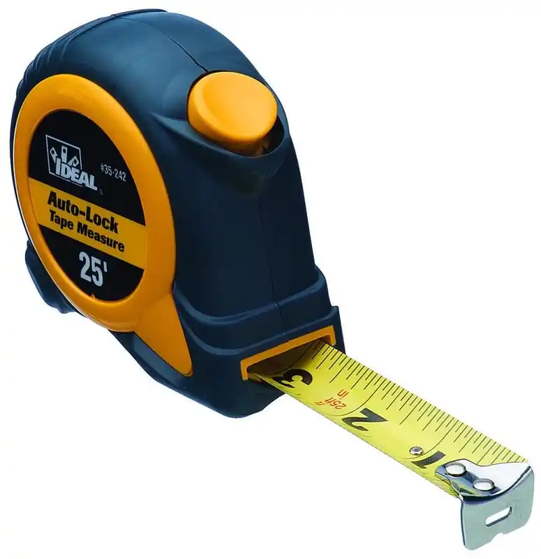 IDEAL 35-242 25FT Tape Measure, Rubber Casing, Auto Locking Blade