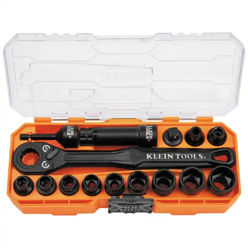 Klein Tools 65400 KNECT™ 3/8-Inch Drive Impact-Rated Pass Through Socket Set, 15-Piece