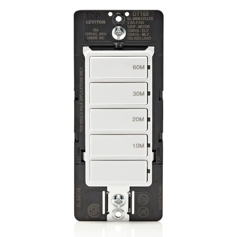 LEVITON DT160-1LW WH 15A SP DEC TIMER5KEY 10/20/30/60MREPLACES LTB60-1LZ