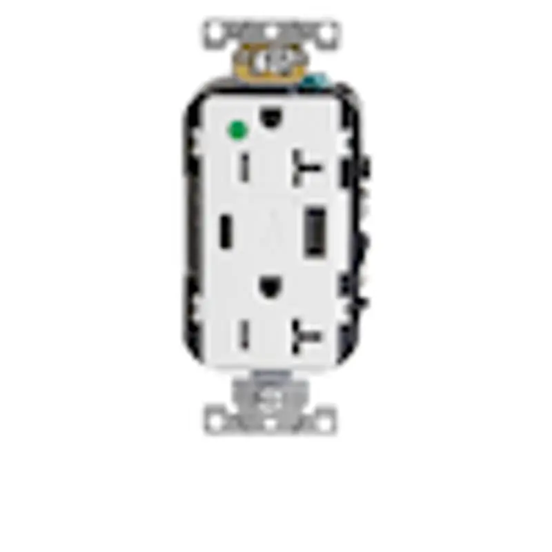 Leviton T5833-HGW 20A 125V Receptacle, Type A-C USB Charger, White