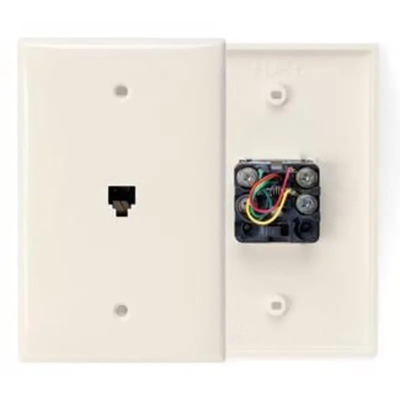 LEVITON 40539-PMT Telephone Wall Jack, 6P4C, Midsize, Light Almond