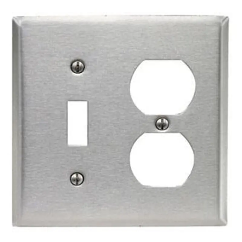 LEVITON 84005-40 2 Gang 1-Toggle 1-Duplex Device Combination Wall Plate, Standard Size, 302 Stainless Steel