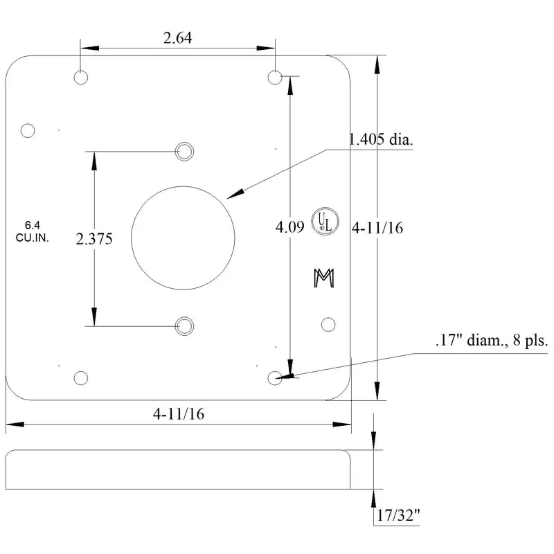 Mulberry 11503 4 11/16IN Square, 1/2IN Raised Cover, Single Receptacle