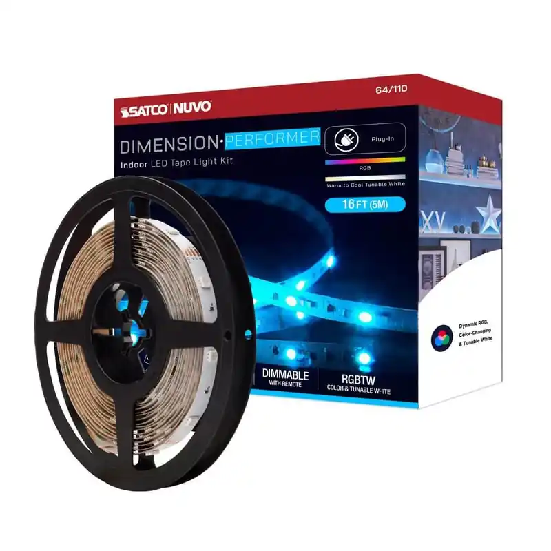 Satco 64/110 Tape Light Strip 16FT RGB Plus Tunable White Plug Connection w/IR Remote Included