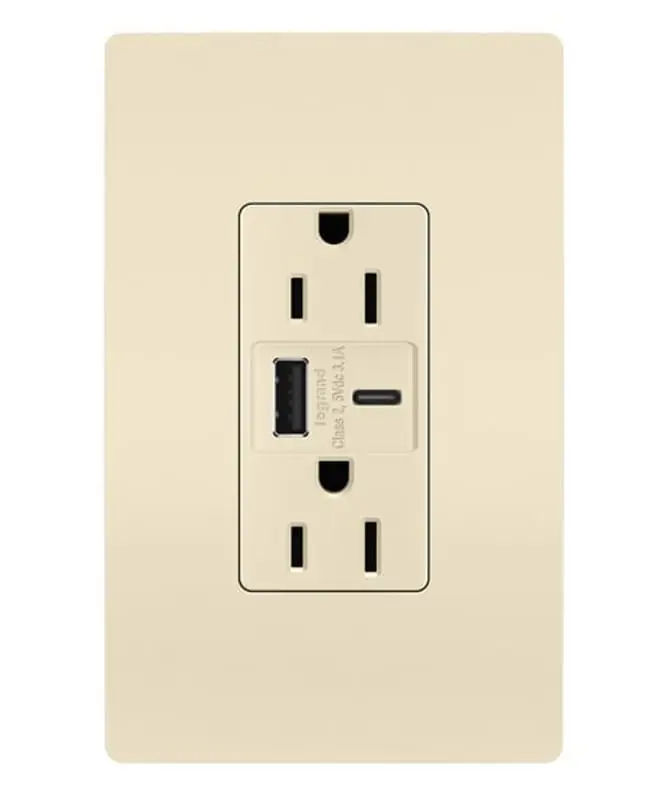Legrand-Pass & Seymour R26USBACLA 15A Radiant Tamper-Resistant USB Type A/C Outlet, Light Almond