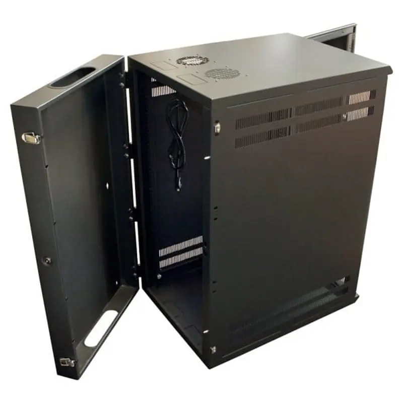 Multiple WM3019-11-02 Swing Out Wallmount Cabinet 11RU PLEXI-GLASSDOOR Black W/Fan