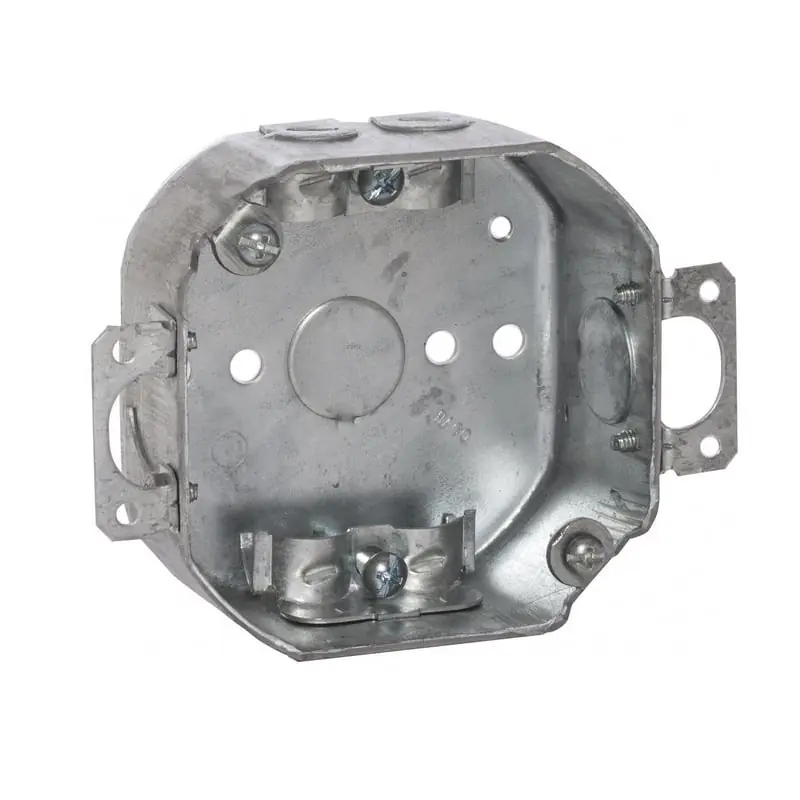 Multiple 150 4IN Octagon Box 1 1/2IN Deep, 1/2IN KO, NMSC Clamps, Plaster Ears