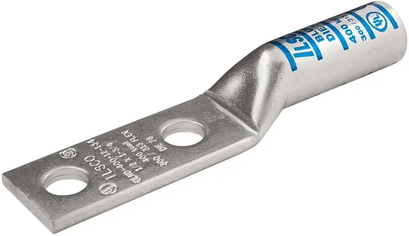ILSCO CLND-6-14-12 Surecrimp Copper Compression Lug, Conductor Size 6, 2 Holes, 1/4IN Bolt Size, 1/2IN Hole Spacing, Long Barrel
