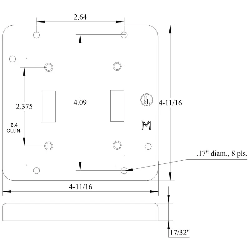 Mulberry 11510 4 11/16IN Square, 1/2IN Raised Cover, 2 Toggle Switch
