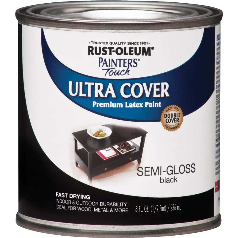 Rust-Oleum 1974730 Painter's Touch 2X Ultra Cover Premium Latex Paint Black 1/2 Pt.