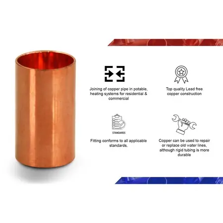 Everflow CCRC0012 Straight Copper Coupling Fitting with Rolled Tube Stop 1/2 Inch