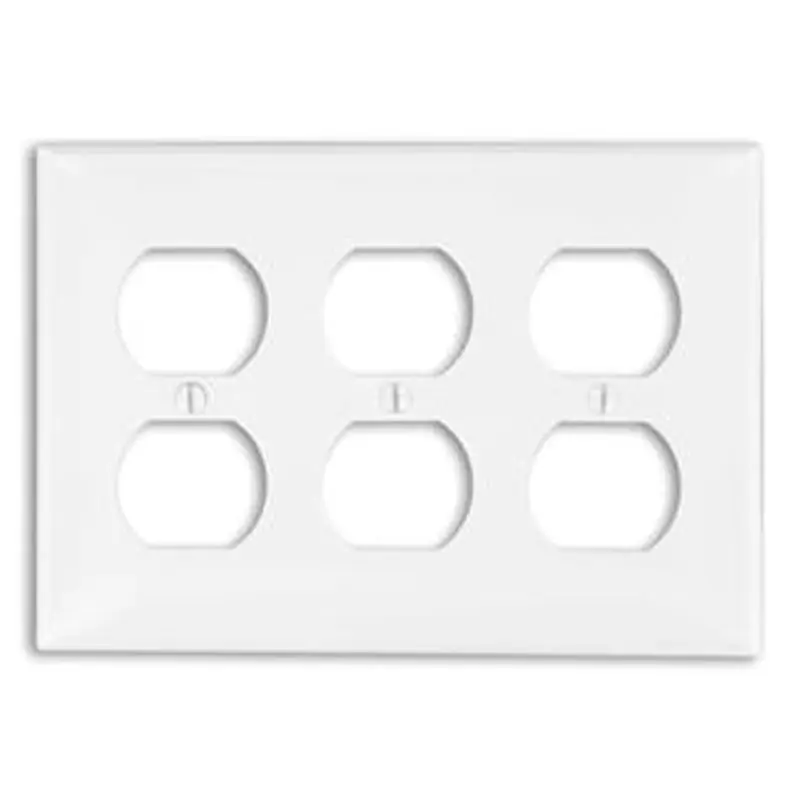 LEVITON 80730-W 3 Gang Duplex Device Receptacle Wall Plate, Nylon, Standard Size, White