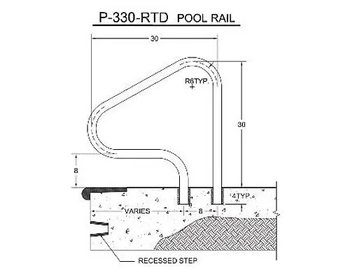 Saftron P-330-RTD-G Return to Deck Mounted 3-Bend Handrail