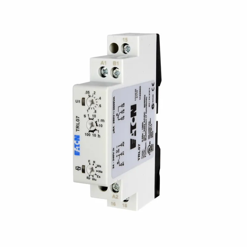 Eaton TRL27 7-function universal TR series timing relay, 12-240 Vac/dc input voltage, Compact DIN rail mount, DPDT contact configuration