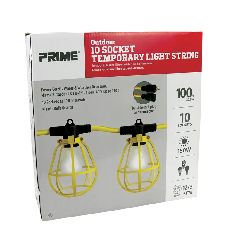 Prime LSTL7835 Twist-to-Lock 125 V 12/3 AWG Incandescent 15 A Yellow Light String