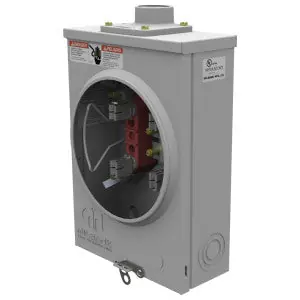 Milbank U7487-YL-TG-KK-BLG Meter Socket Ringless 125A 600V 1-Phase 4-Jaw OH/UG 1-1/4 in Hub Triplex Ground Horn Bypass Surface-Mount NEMA 3R
