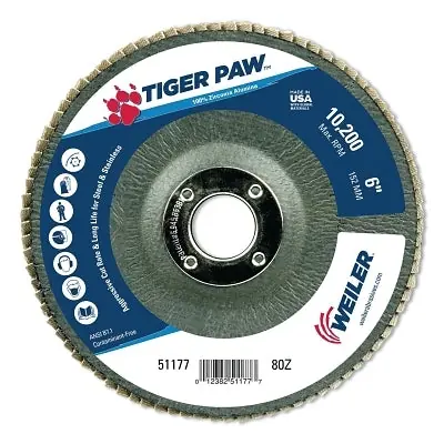 Weiler 51177 Tiger Paw 6 in Diameter Disc 80 Grit Type 29