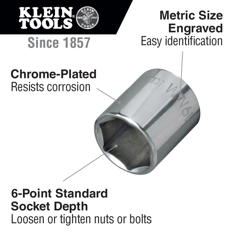 Klein 65917 17 mm Metric 6-Point Socket, 3/8-Inch Drive