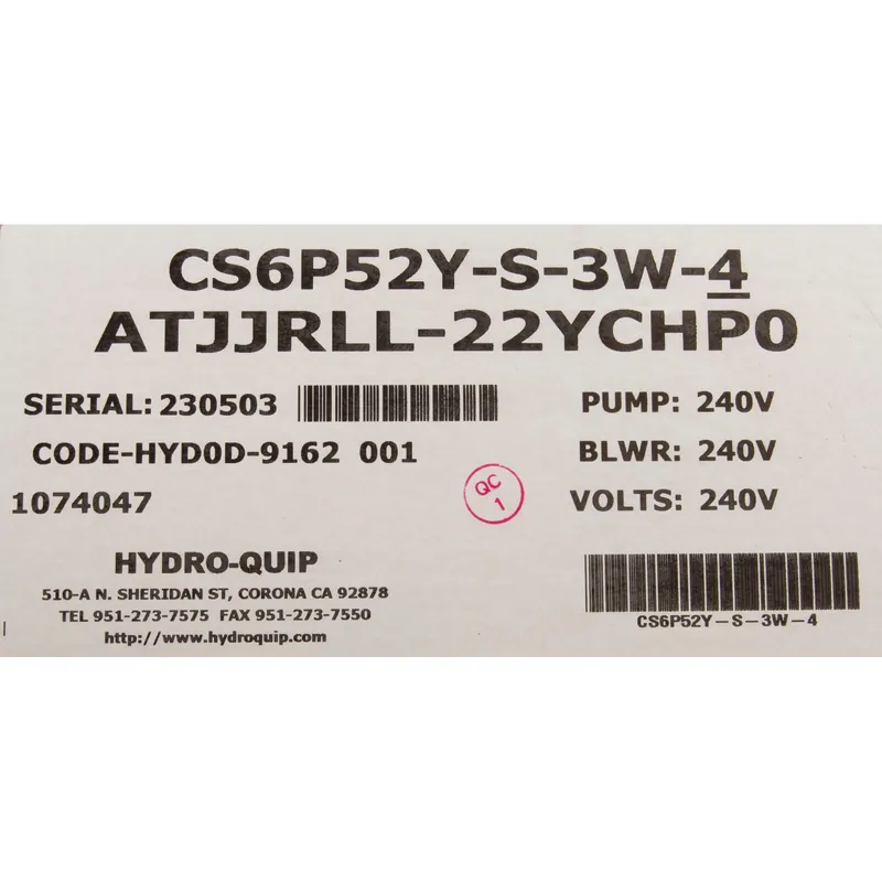 HYDROQUIP CS6P52Y-S-3W-4 Control 5.5kW 230V