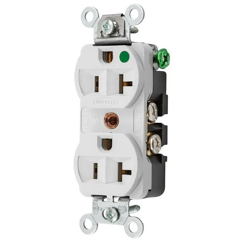 Hubbell Wiring Device-Kellems HBL8300HW 20 Amp 125 Volt 2-Pole 3-Wire NEMA 5-20R White Straight Blade Duplex Receptacle