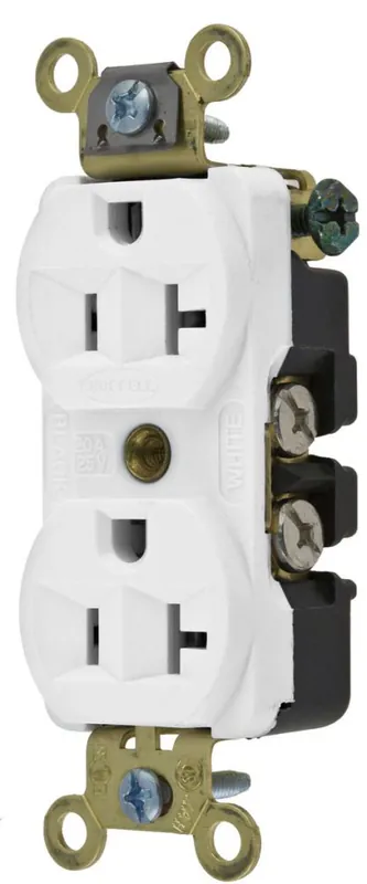 Hubbell HBL5352W 20 Amp 125 Volt 2-Pole 3-Wire NEMA 5-20R White Straight Blade Duplex Receptacle
