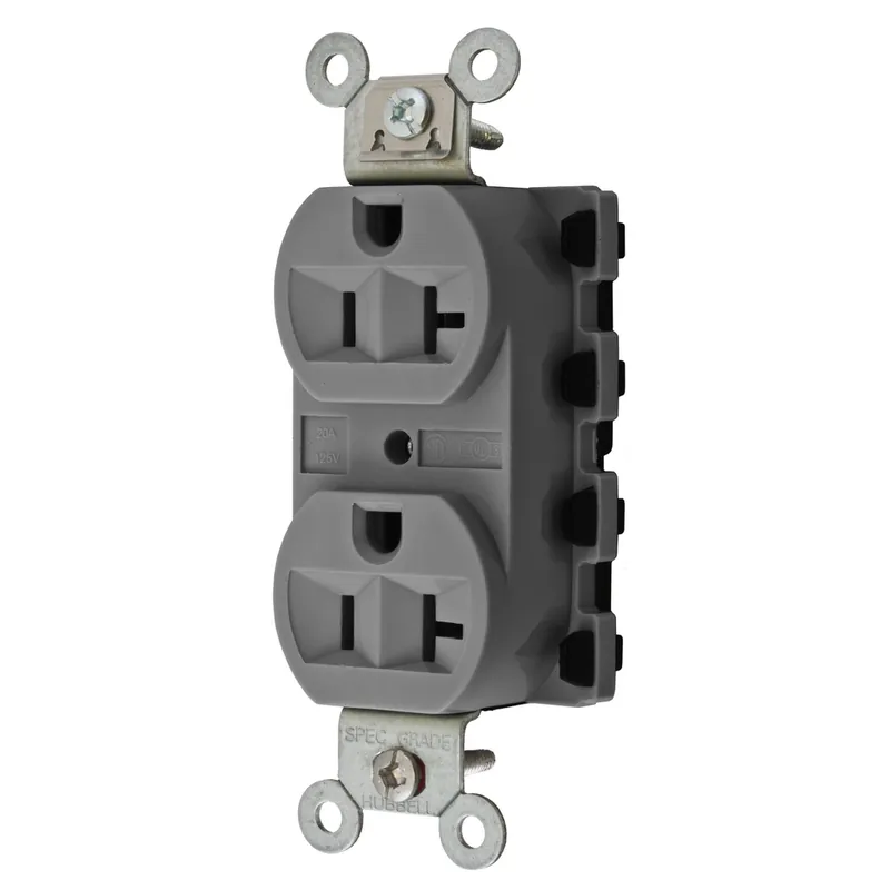 Hubbell Wiring Device-Kellems SNAP5362GYA 20 Amp 125 Volt 2-Pole 3-Wire NEMA 5-20R Gray Straight Blade Duplex Receptacle