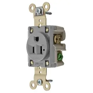 Hubbell Wiring Device-Kellems HBL5361GRY HWD 1-Phase Extra Heavy Duty Grounding Single Standard Straight Blade Receptacle 125 VAC 20 A 2 Poles 3 Wires NEMA 5-20R