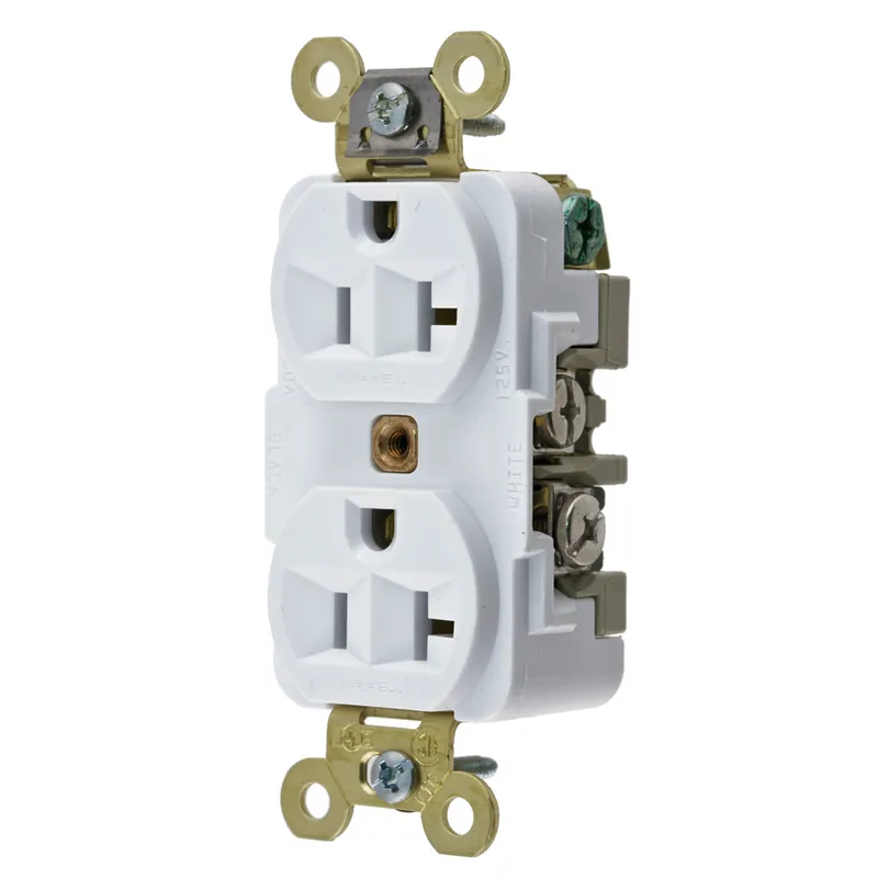 Hubbell HBL5362W White 20A 125V Duplex Receptacle Extra Heavy Duty Industrial Series