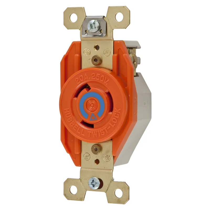 Hubbell Wiring Device-Kellems IG2320 20 Amp 250 Volt 2-Pole 3-Wire NEMA L6-20R Orange Isolated Ground Locking Single Receptacle