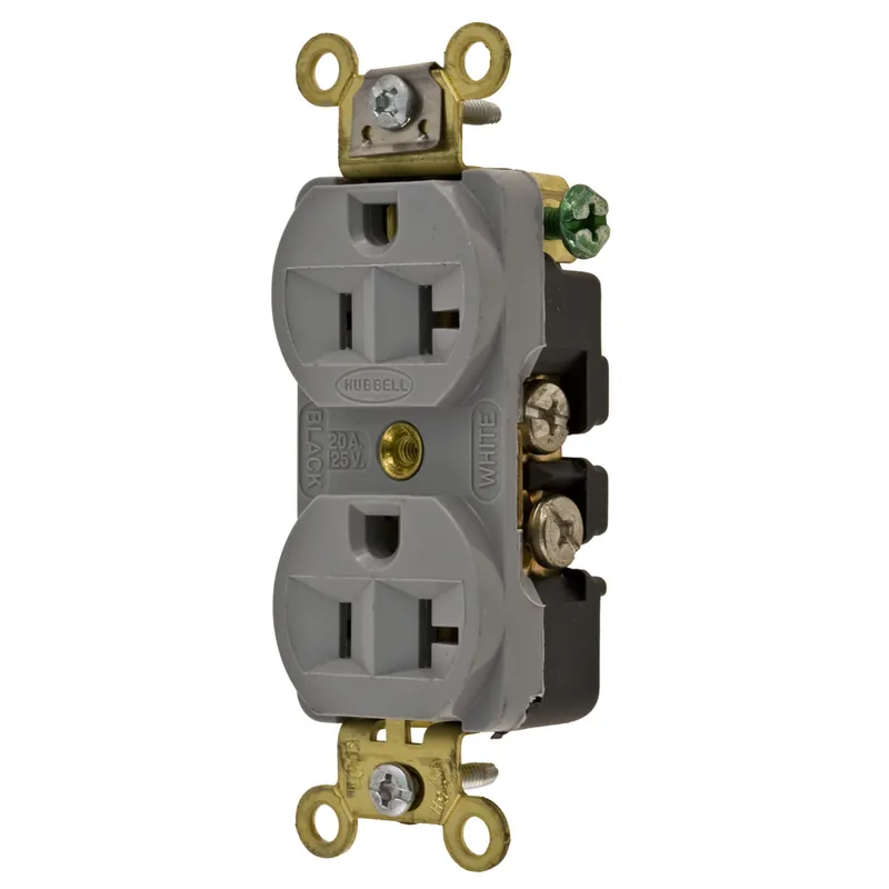 Hubbell HBL5352GY 20 Amp 125 Volt 2-Pole 3-Wire NEMA 5-20R Gray Straight Blade Duplex Receptacle