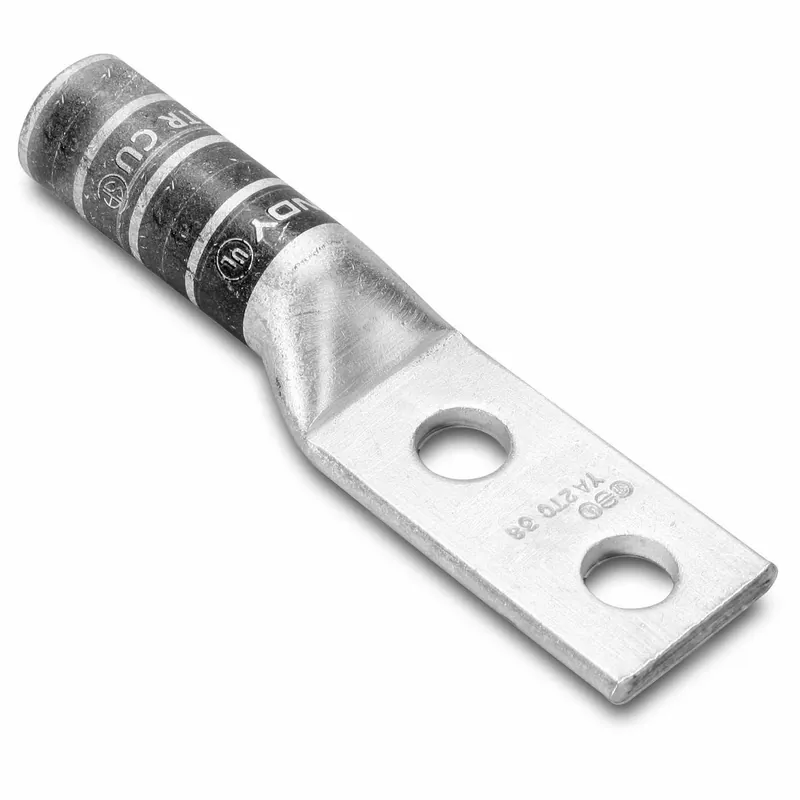 BURNDY YA8C2TC38 8 AWG CU, Two Hole, 3/8 Stud Size, 1 Hole Spacing, Long Barrel Internal Chamfer