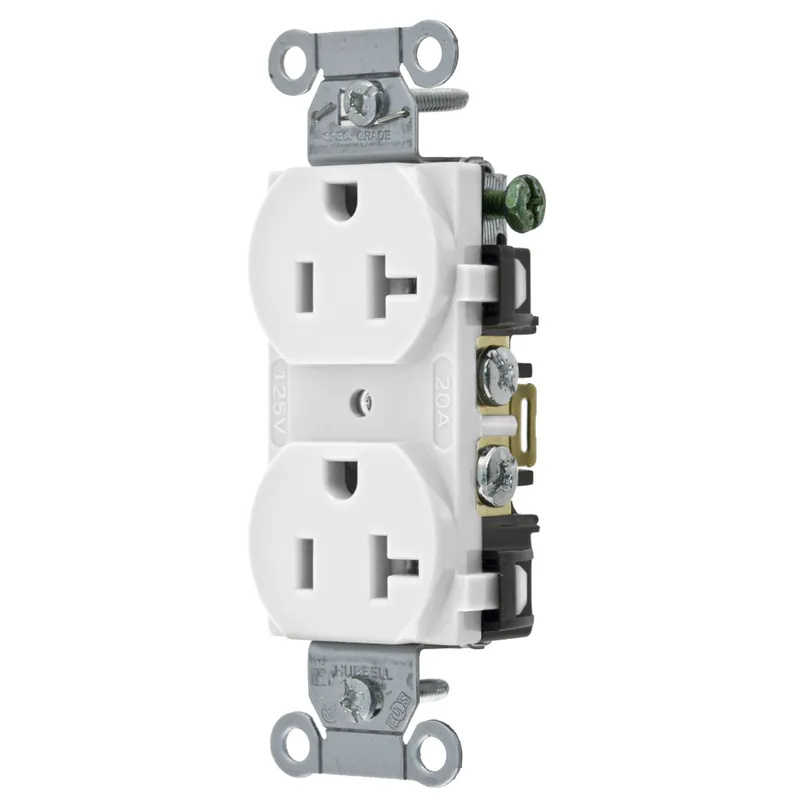 Hubbell Wiring Device-Kellems BR20WHI White Duplex Receptacle 20A 125V NEMA 5-20R