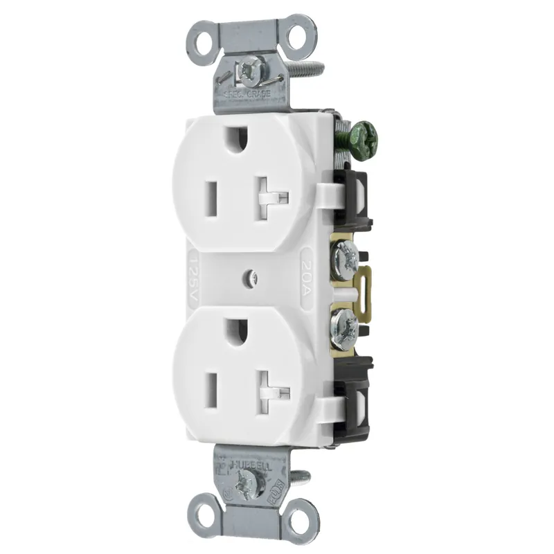 Hubbell BR20WHITR White 20A 125V Duplex Receptacle - Tamper Resistant