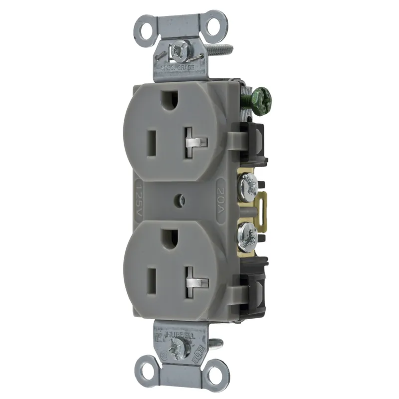 Hubbell BR20GRYTR T-RES, COM GRD, 20A 125V, 5-20R, GY, B+S
