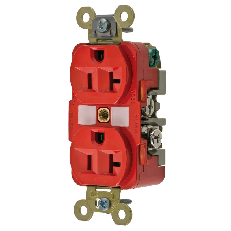 Hubbell Wiring Device-Kellems HBL5362R 20 Amp 125 Volt 2-Pole 3-Wire NEMA 5-20R Red Straight Blade Duplex Receptacle