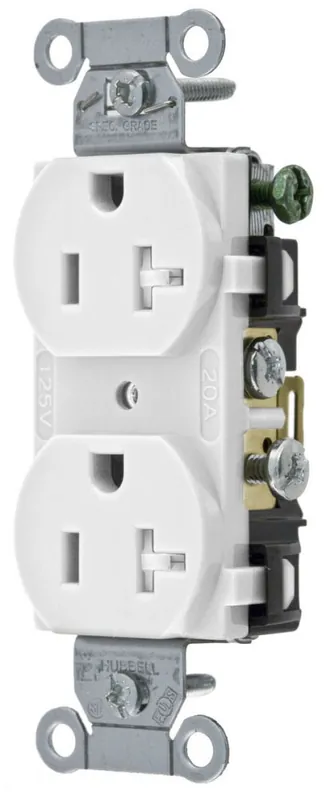 Hubbell CR20WHITR 20 Amp 125 Volt 2-Pole 3-Wire NEMA 5-20R White Straight Blade Duplex Receptacle