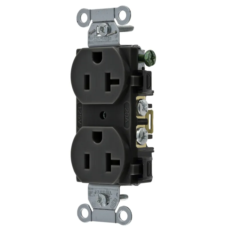 Hubbell BR20BLK Black 20A 125V Duplex Receptacle Commercial Spec Grade