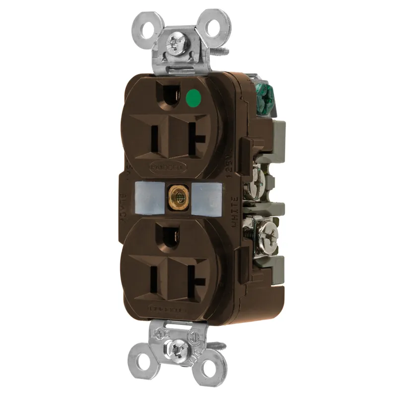 Hubbell Wiring Device-Kellems HBL8300 20 Amp 125 Volt 2-Pole 3-Wire NEMA 5-20R Brown Straight Blade Duplex Receptacle