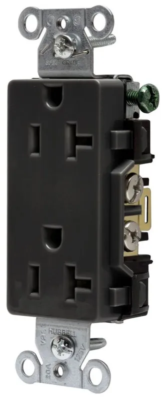 Hubbell DR20BLK 20 Amp 125 Volt 2-Pole 3-Wire NEMA 5-20R Black Nylon Straight Blade Duplex Receptacle