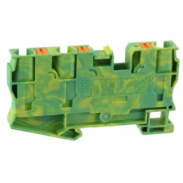 Phoenix Contact 3208745 PT Series Ground Modular Terminal Block Nylon Green/Yellow 70A 20 to 6 AWG 3.5 in L x 49.5 mm H x 10.2 mm W