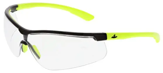 MCR Safety KD720DC Klondike KD7 Series Safety Glasses Polycarbonate Clear Lens/Black Frame Hi-Vis Lime Temple