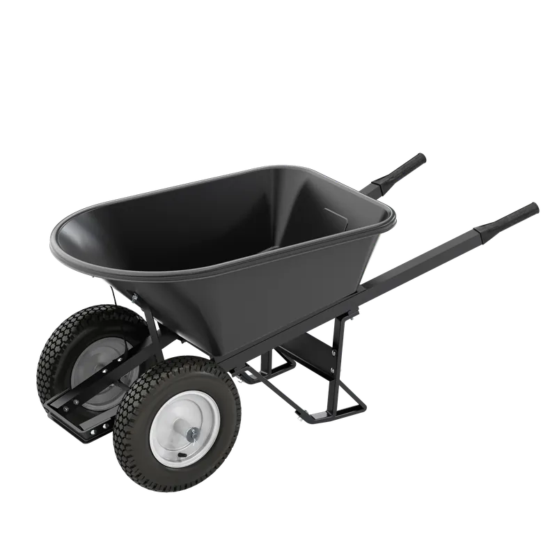 Bon Pro Plus 28-907 Poly Tray Barrow - 5 3/4 Cu Ft - Double Knobby Tire Steel Handle