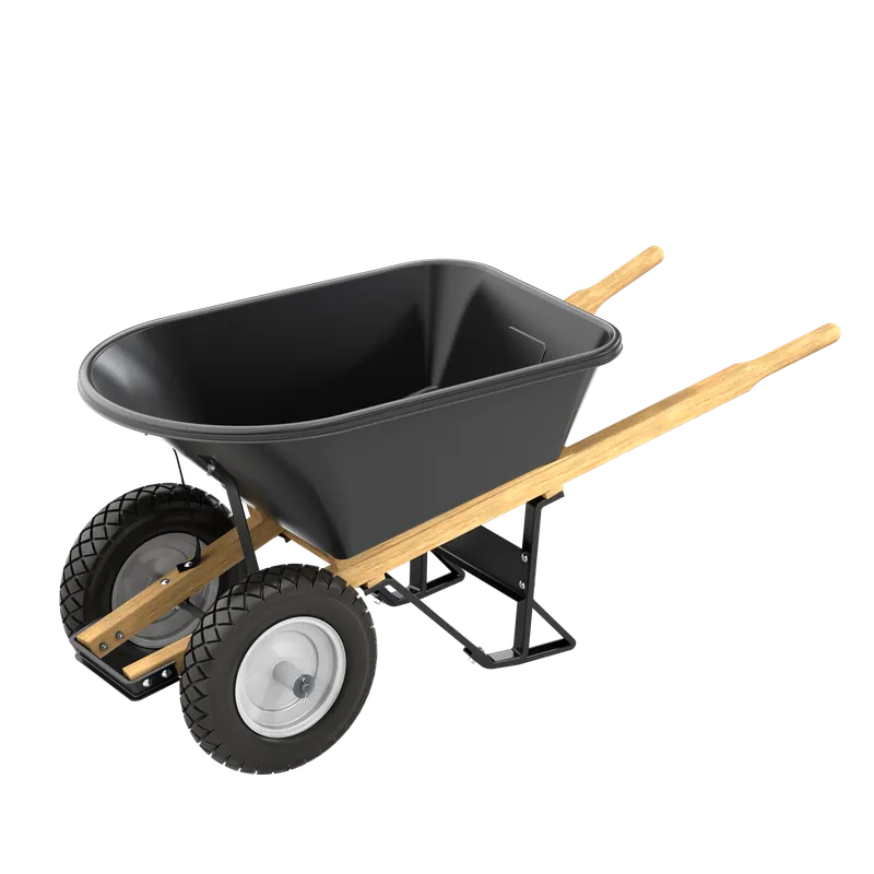 Bon Pro Plus 28-705 Poly Tray Barrow - 5 3/4 Cu Ft - Double Flat Free Tire Wood Handle