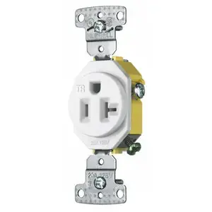 Hubbell Wiring Device-Kellems RR201WTR 20 Amp 125 Volt 2-Pole 3-Wire NEMA 5-20R White Single Receptacle