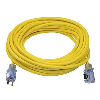 Prime ECPL511930 Prime 50' 10/3 SJTW U-Ground Yellow Ext. Cord W/Primelok Primelight Power Indicator