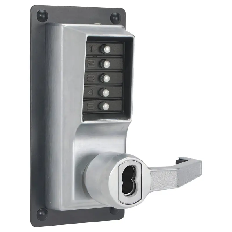 KABA LRP1020S-26D-41 Mechanical Pushbutton Lock Heavy Duty Right Hand LFIC Schlage Combination Entry/Key Override Satin Chrome With Lever