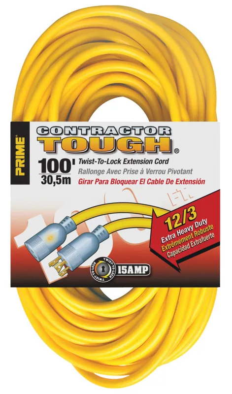 Prime EC730835 100' 125 V Yellow Outdoor Extension Cord