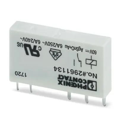 Phoenix Contact 2961134 Single Relay 1PDT Contact 250V AC/DC 6A 60V DC Coil Voltage Solder 28 H x 5 W x 15 mm D