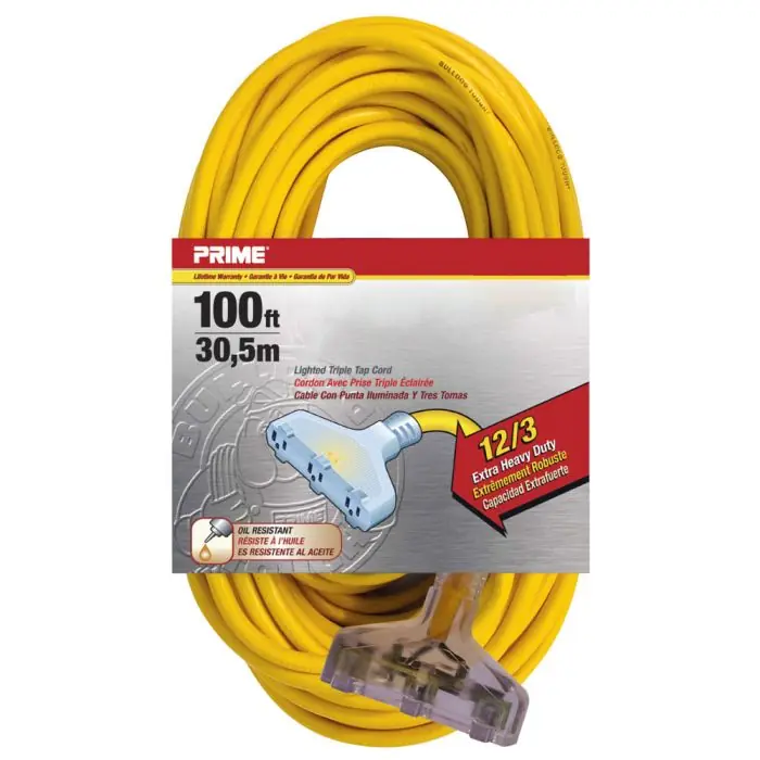 Prime EC611835 Prime 12/3 100' SJTW U/G Triple Tap Extension Cord