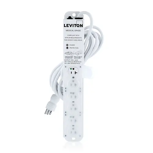 Leviton 5306M-2S5 Medical Grade Power Strip 20A 125VAC 6 NEMA 5-20R Outlets
